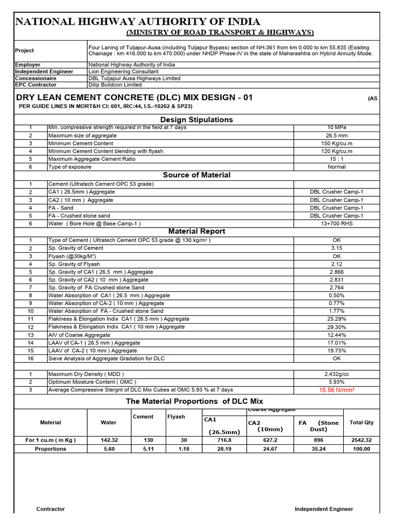 2.DLC Mix Design With Cement Flyash | PDF | Concrete | Cement