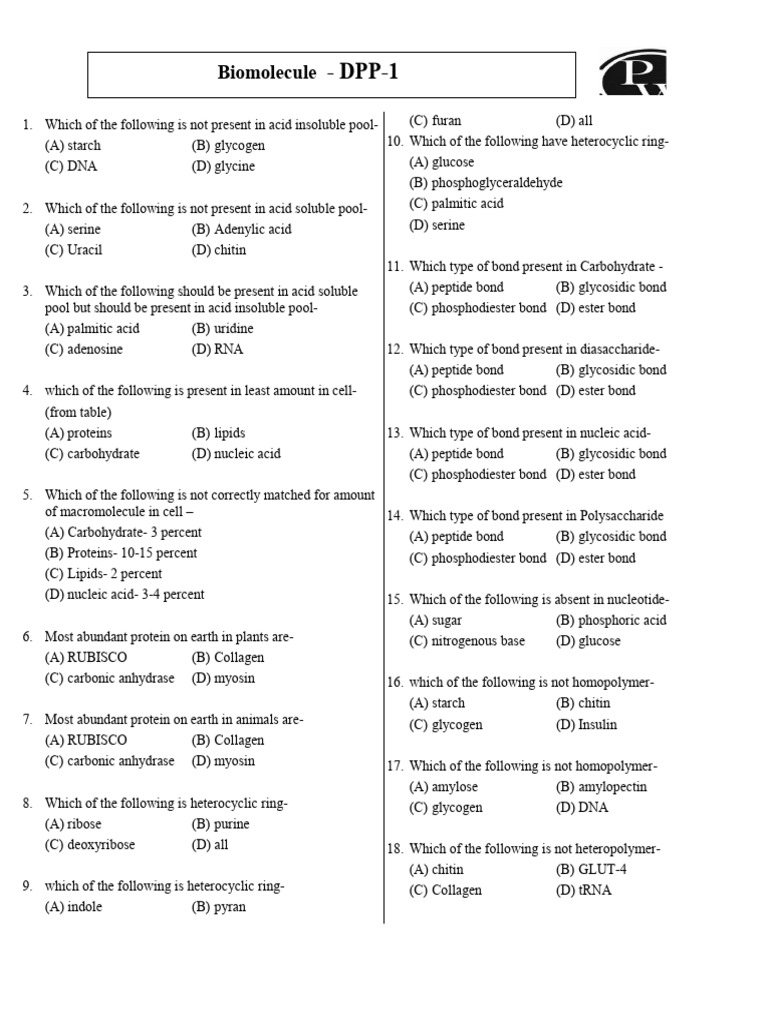 Biomolecules _ Full Chapter Practice Sheet PDF Nucleotides Enzyme