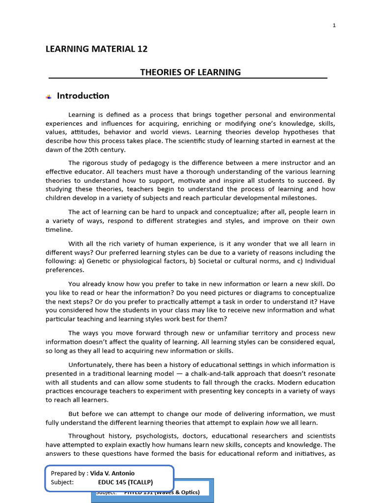 Learning Theories Overview for Educators | PDF | Constructivism ...