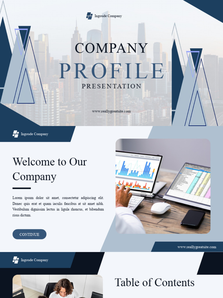 Blue and White Geometric Company Profile Presentation | PDF | Business ...