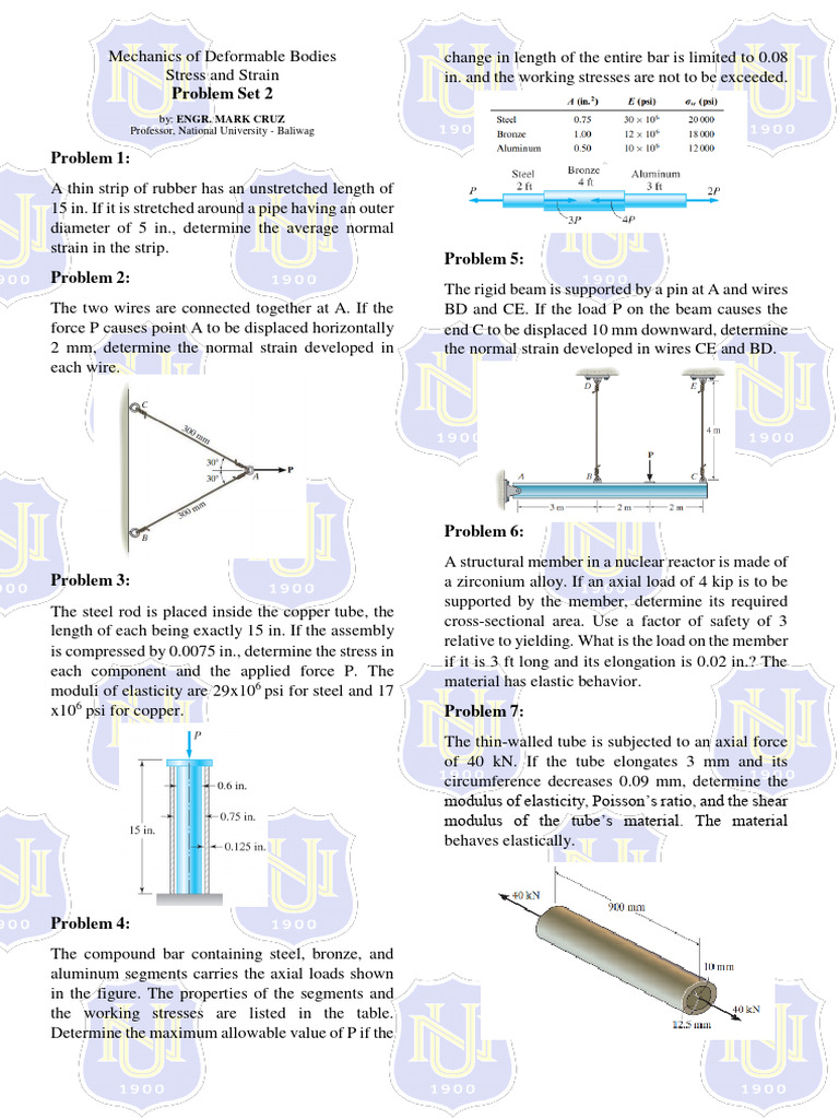 Mechanics of Deformable Bodies Problems | PDF | Young's Modulus ...