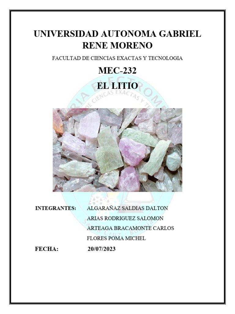 Usos y características del litio | PDF | Litio | Sustancias químicas