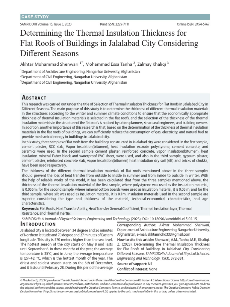 Thermal Insulation Thickness for Jalalabad Roofs | PDF | Building ...
