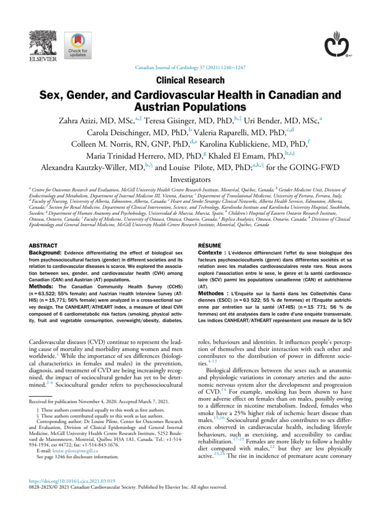 Sex, Gender, and Cardiovascular Health in Canadian | PDF ...