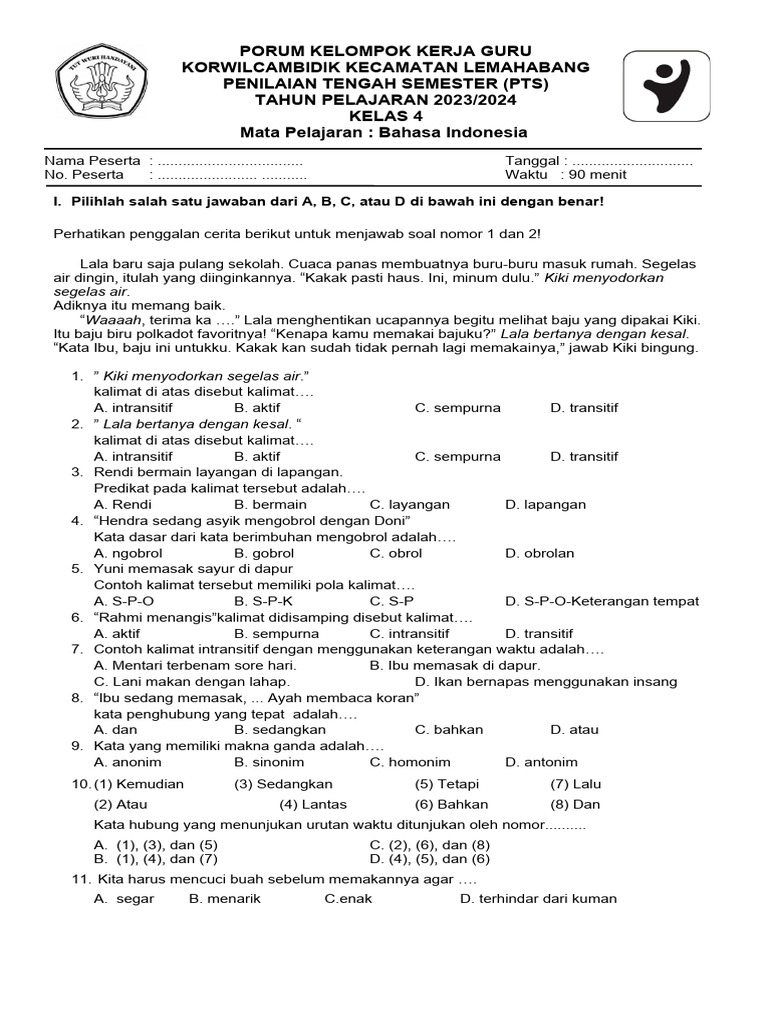 Memahami Drama: Soal PG Kelas 8