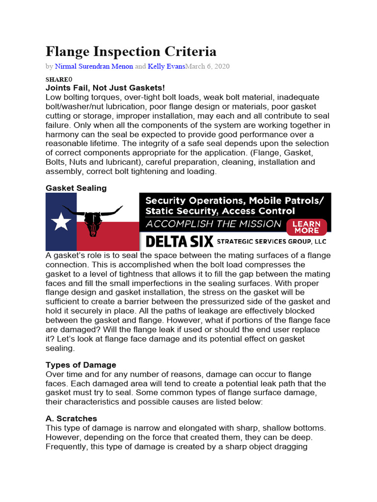 Flange Face Damage Inspection Criteria | PDF | Mechanical Engineering ...