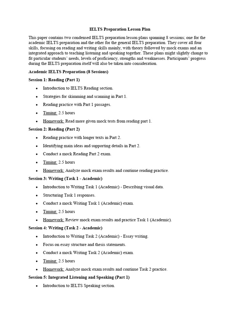 Comprehensive IELTS Lesson Plans | PDF | International English Language ...