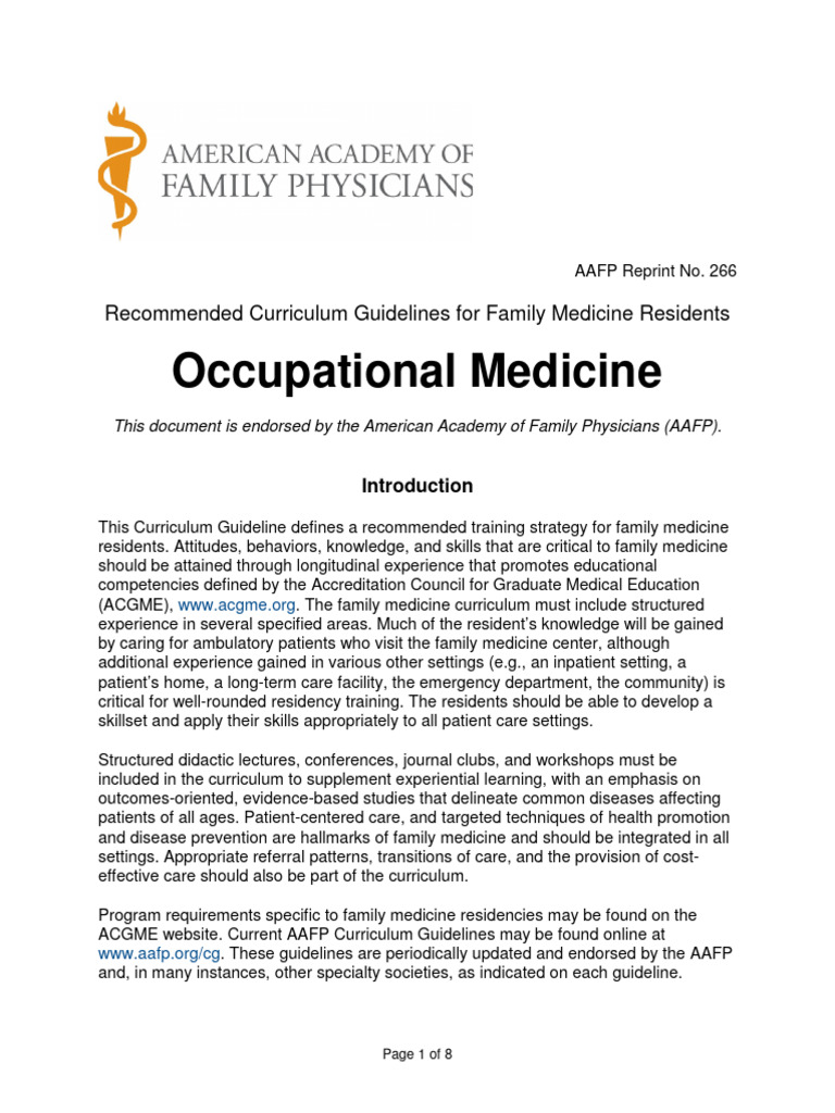 AAFP Occupational Medicine Curriculum | PDF