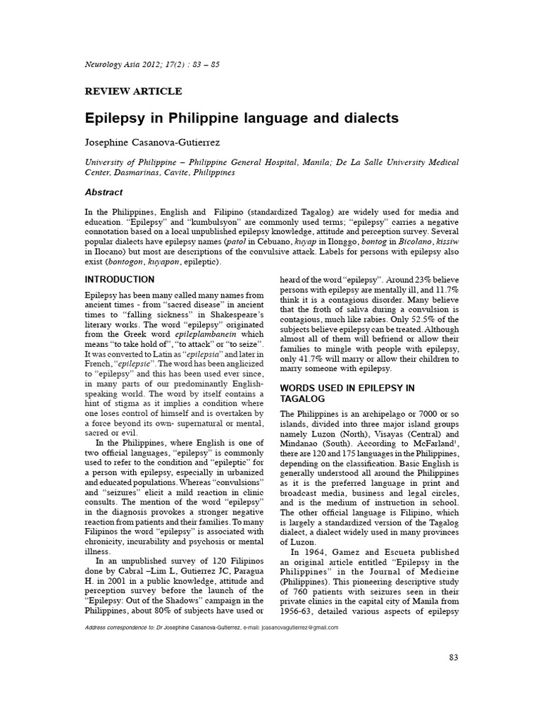 Neuroasia 2012 17 (2) 083 | PDF | Epilepsy | Tagalog Language