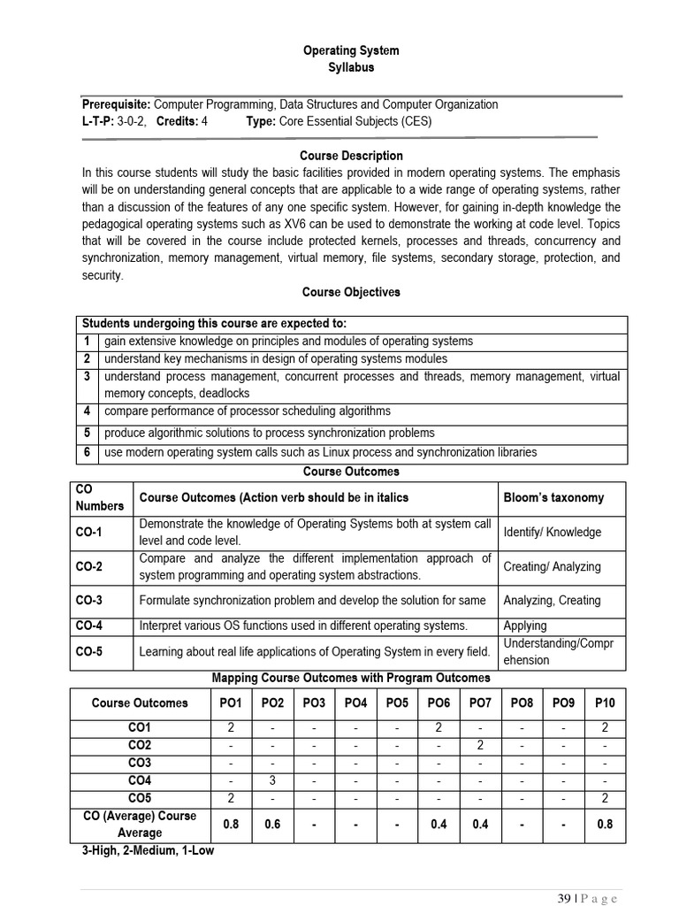 Operating System Course Outcomes | PDF | Operating System | Process ...