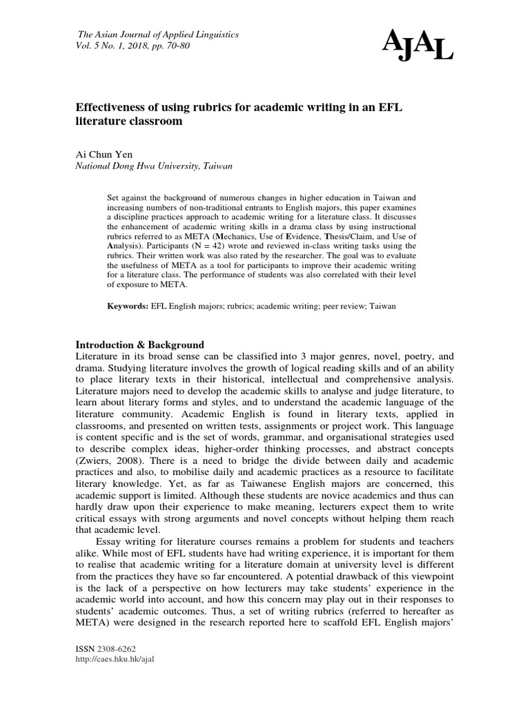 Effectiveness of Using Rubrics For Academic Writing in An EFL ...