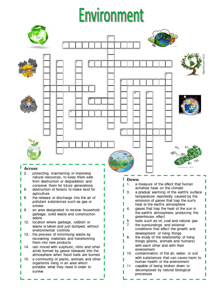 Environment Crossword Puzzle Crosswords 40545 PDF Waste Soil
