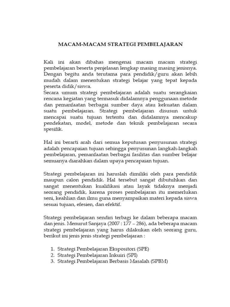 Pertemuan 5a macam macam strategi pembelajaran pdf