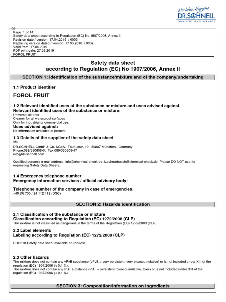 Forol Fruit Safety Data Sheet | PDF | Dangerous Goods | Toxicity
