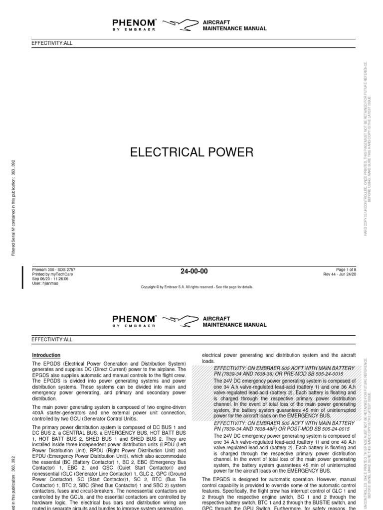 Electrical Power: Effectivity:All | PDF