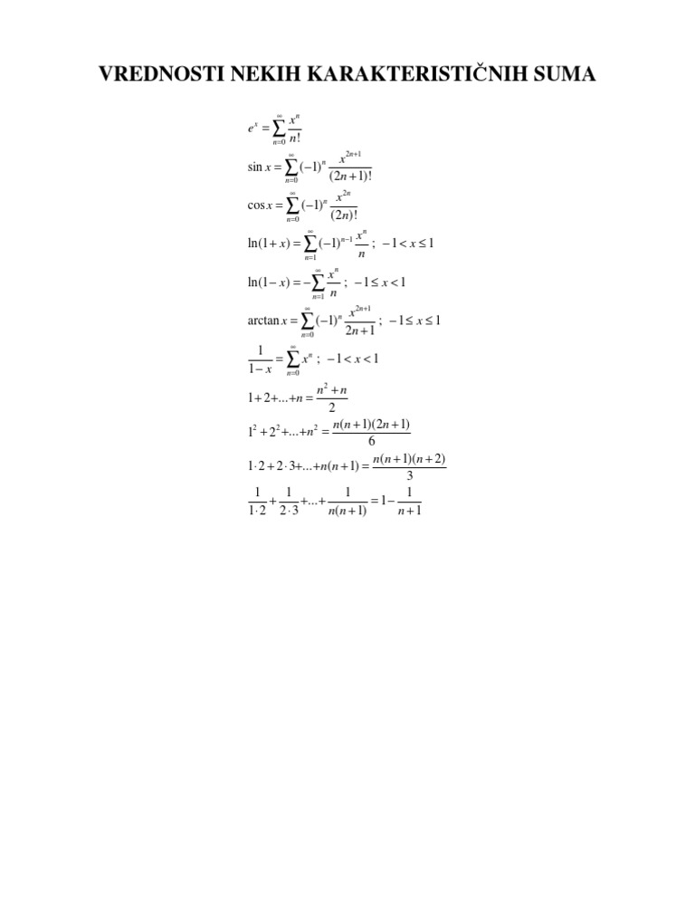 Sume și Formule Matematice Esențiale | PDF