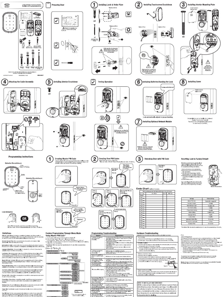 Lockwood Keyless Touchscreen Deadbolt Installation and Programming