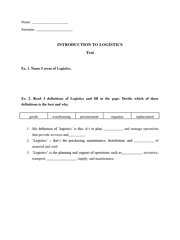 Introduction to Logistics Concepts and Exercises | PDF | Logistics | Cargo