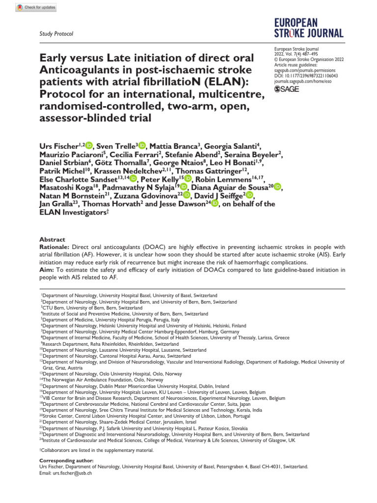 Fischer Et Al 2022 Early Versus Late Initiation of Direct Oral ...