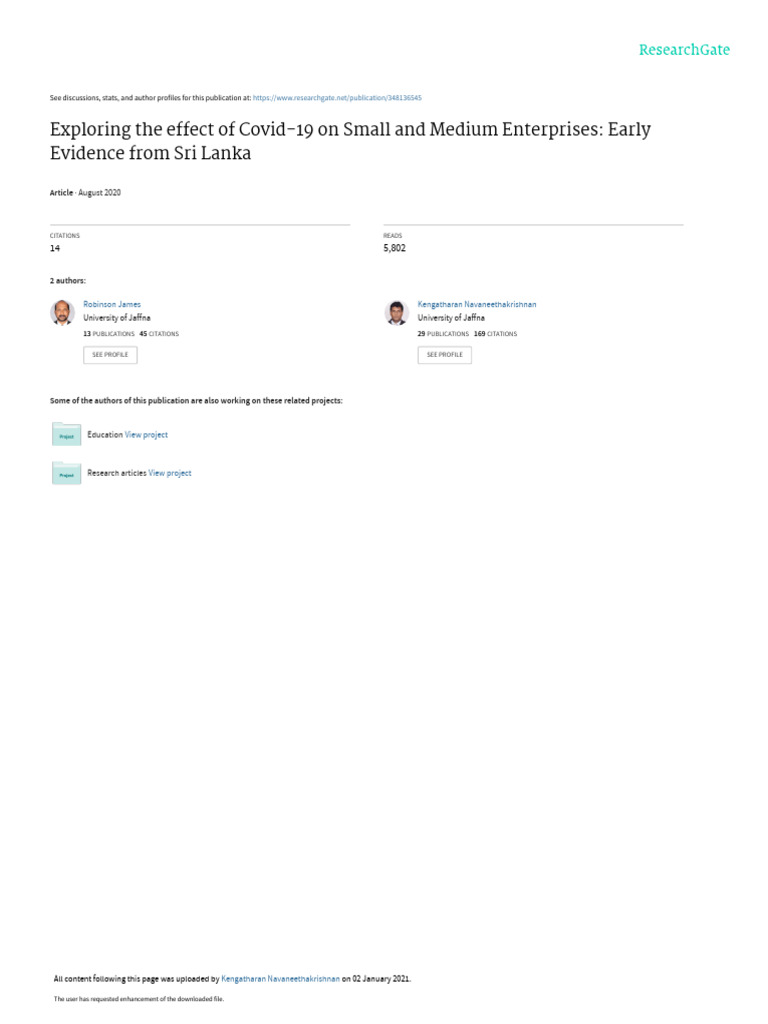 Exploring The Efect of Covid 19 On SME | PDF | Small And Medium Sized ...