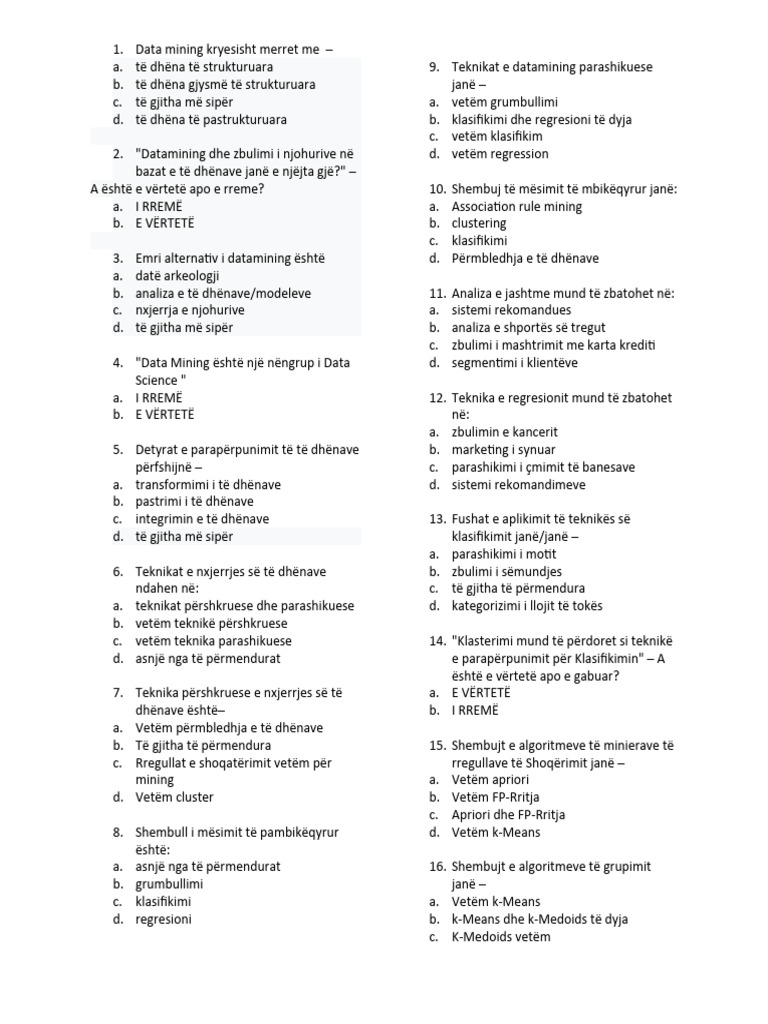 Data Mining QUIZ Pa ZGJIDHJE 2 | PDF