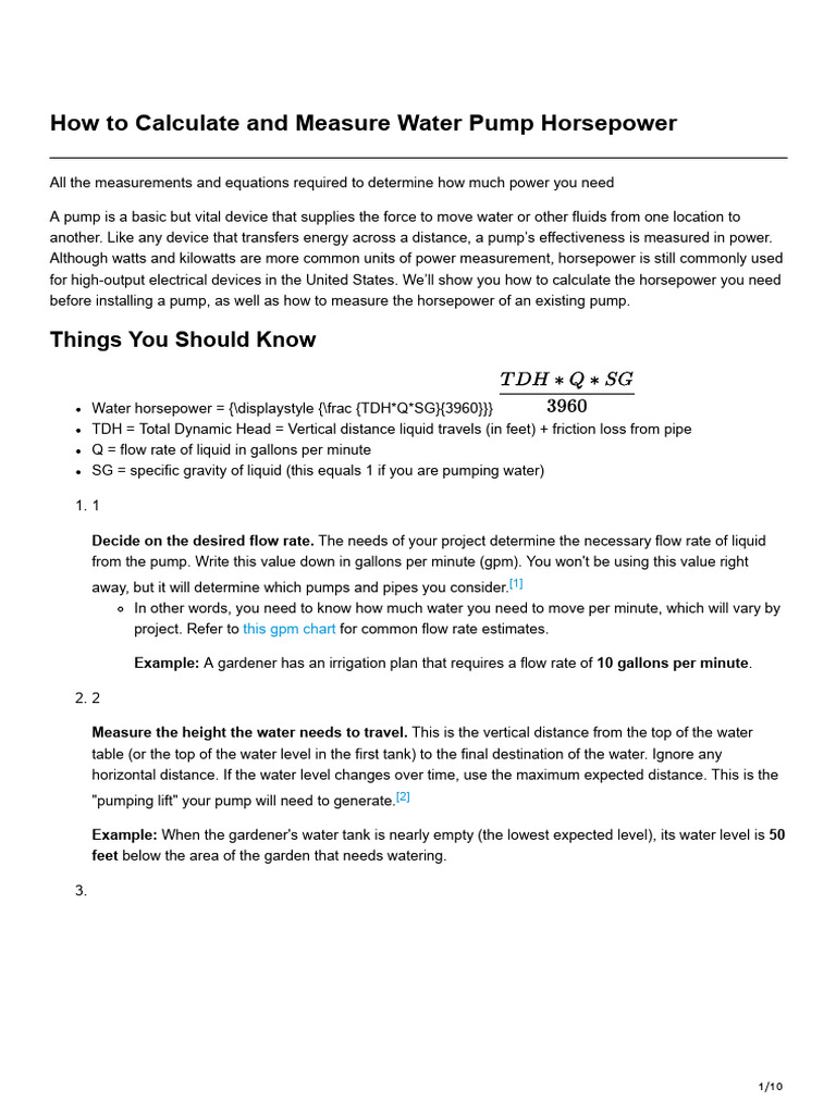 How To Calculate and Measure Water Pump Horsepower Download Free PDF