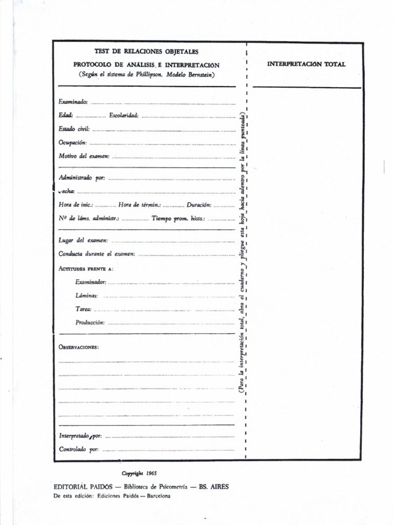 Test de Relaciones Objetales (TRO) | PDF