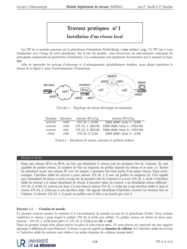 TP Réseau : Installation et Configuration | PDF | Adresse IP | I Pv6