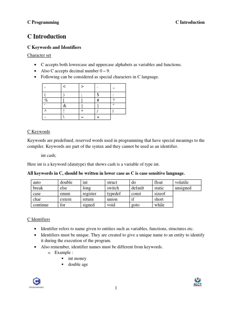C Introduction | PDF | Integer (Computer Science) | Reserved Word
