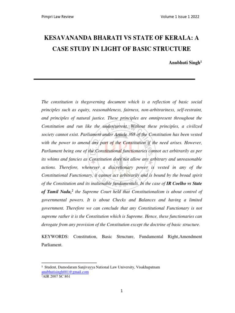 Kesavananda Bharati Vs State Of Kerala A Case Study In Light Of Basic