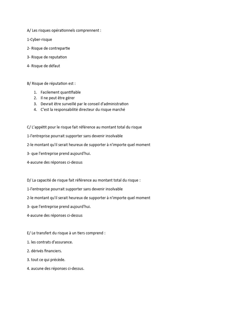 Gestion des Risques Opérationnels: QCM | PDF | Risque | Gestion des risques