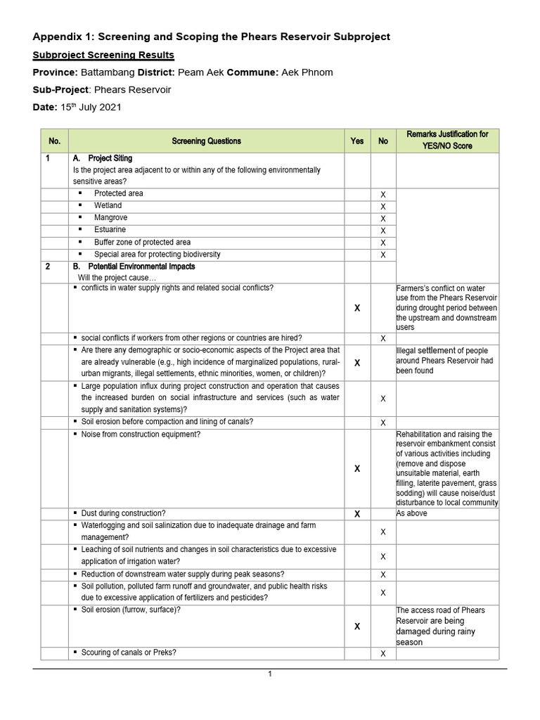 Phears Reservoir Subproject Screening Report | PDF | Natural Disasters ...
