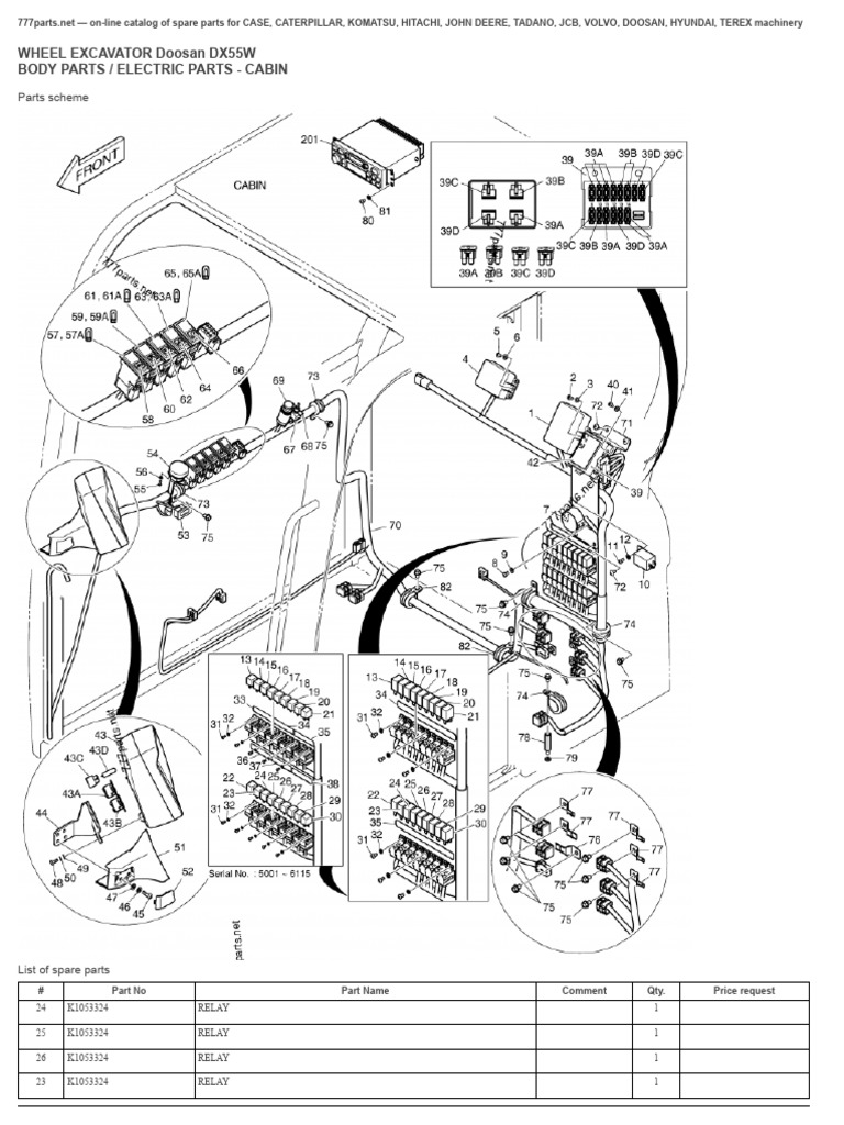 electric-parts-cabin-wheel-excavator-doosan-dx55w-body-parts