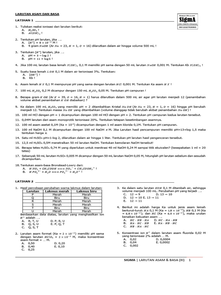 Latihan pH dan Ionisasi Asam-Basa | PDF