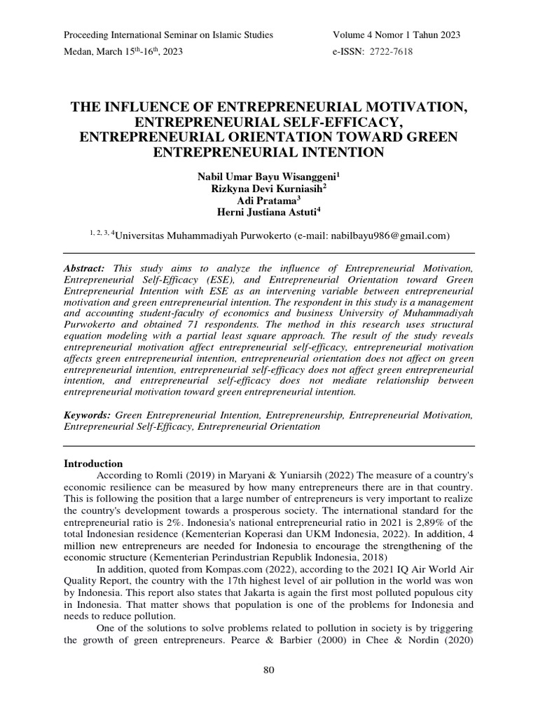 Green Entrepreneurial Intention Study | PDF | Entrepreneurship | Self ...