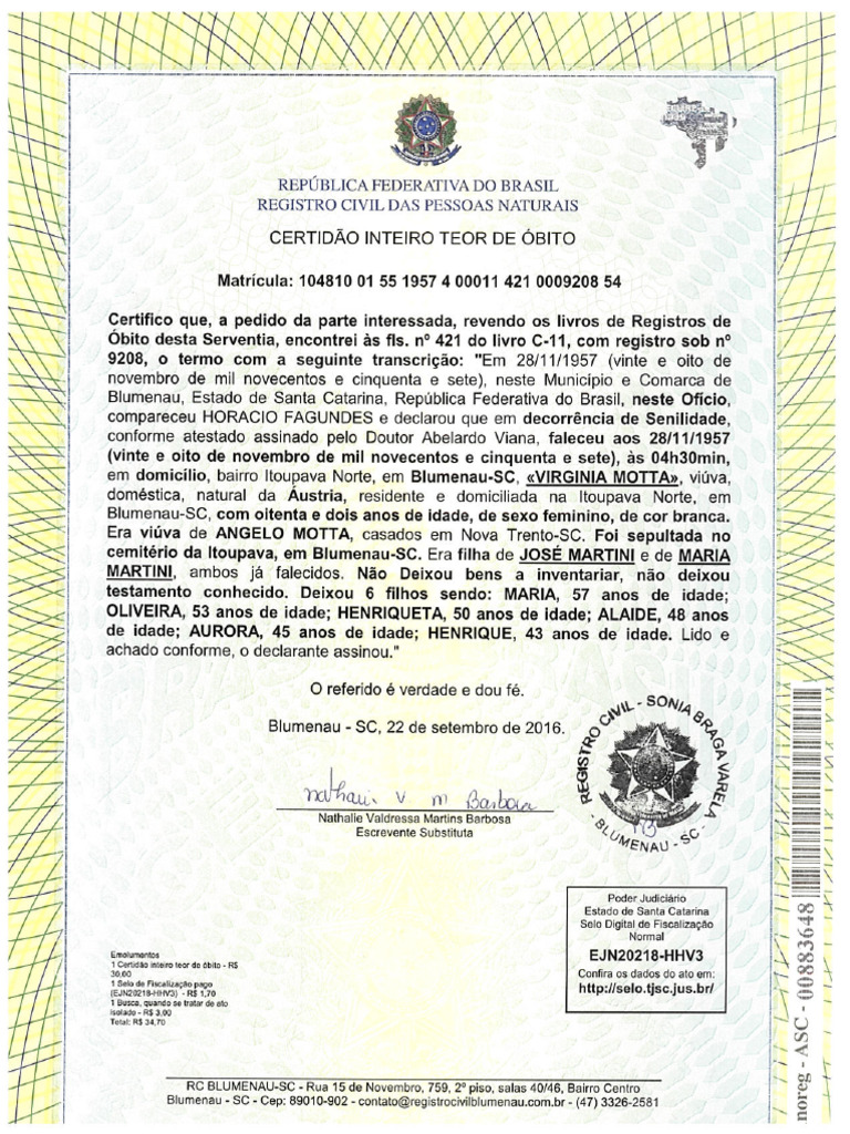 Certidão de Óbito | PDF