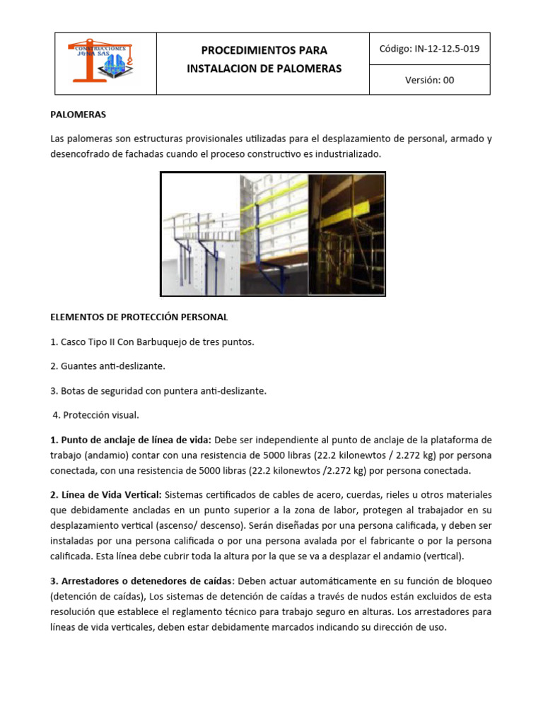 Procedimientos para Instalaciond e Palomeras | PDF | Andamio