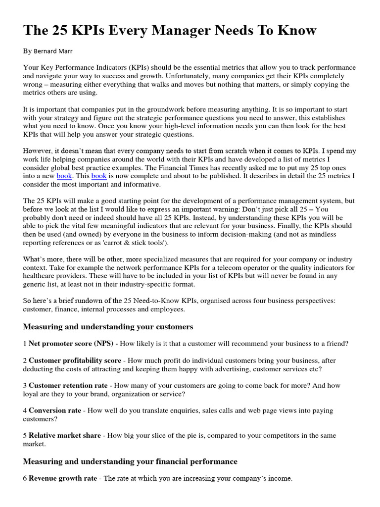 Essential KPIs for Managers | PDF | Performance Indicator | Net Income