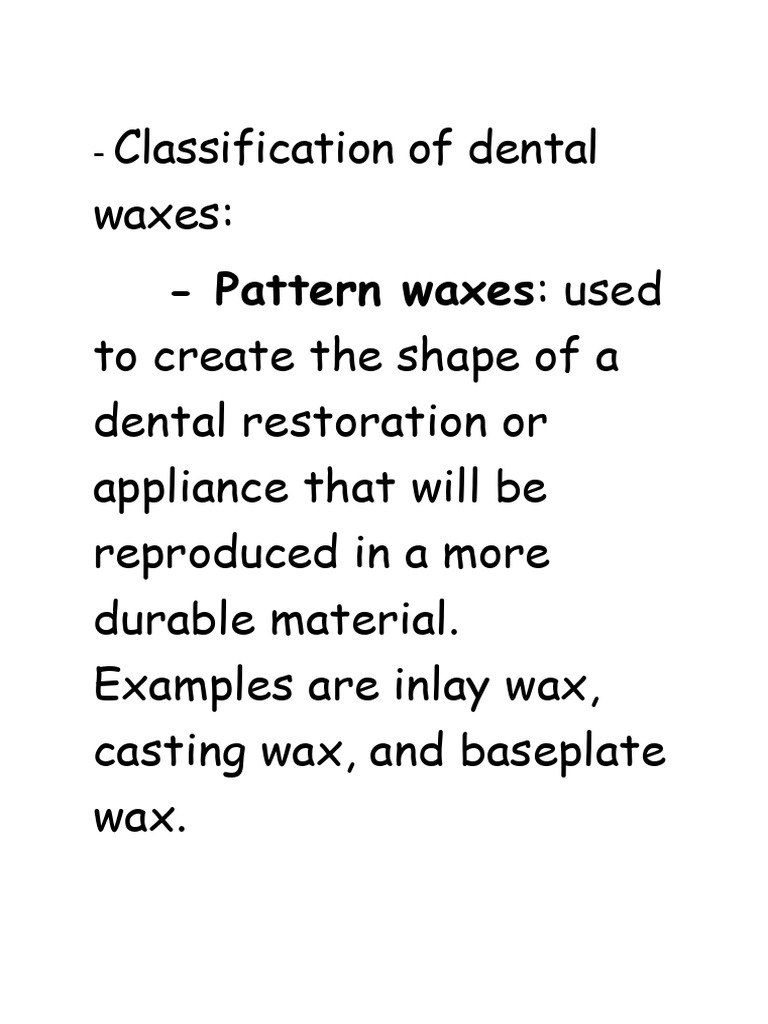 Classification of Dental Waxes Download Free PDF Wax Chemistry