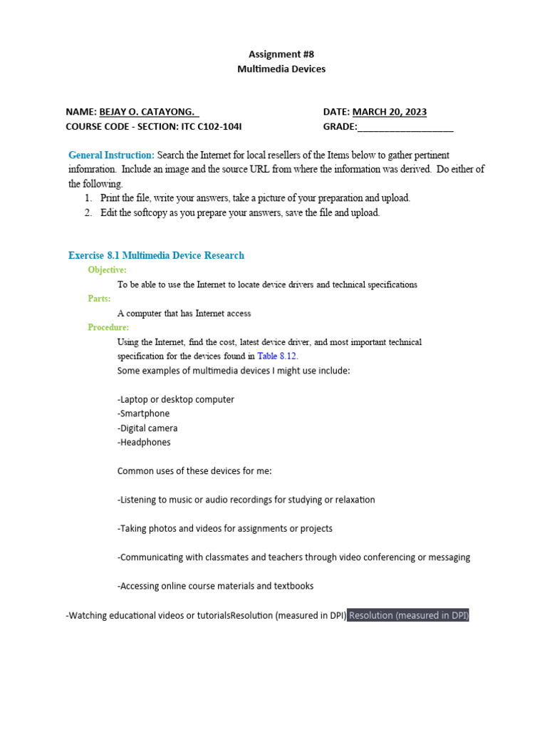 Multimedia Device Research Assignment | PDF | Image Scanner | Image ...