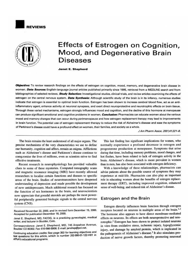 Estrogen's Impact on Women's Cognition | PDF | Hormone Replacement ...