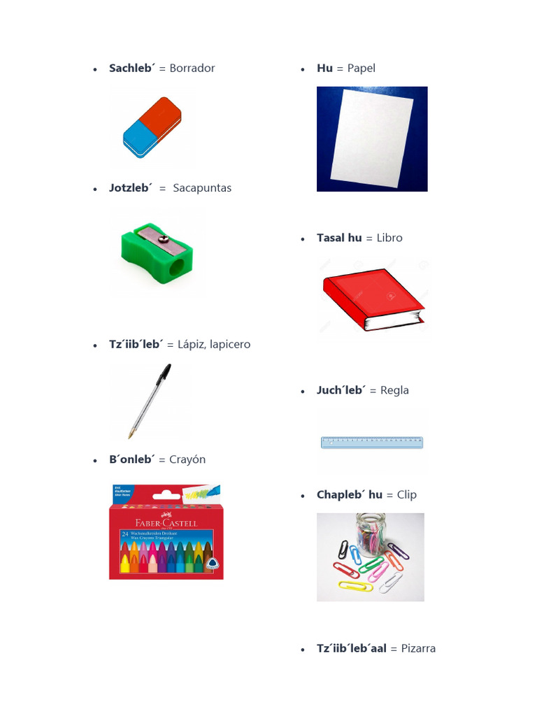 Vocabulario de útiles escolares en Kaqchikel | PDF | Home & Garden