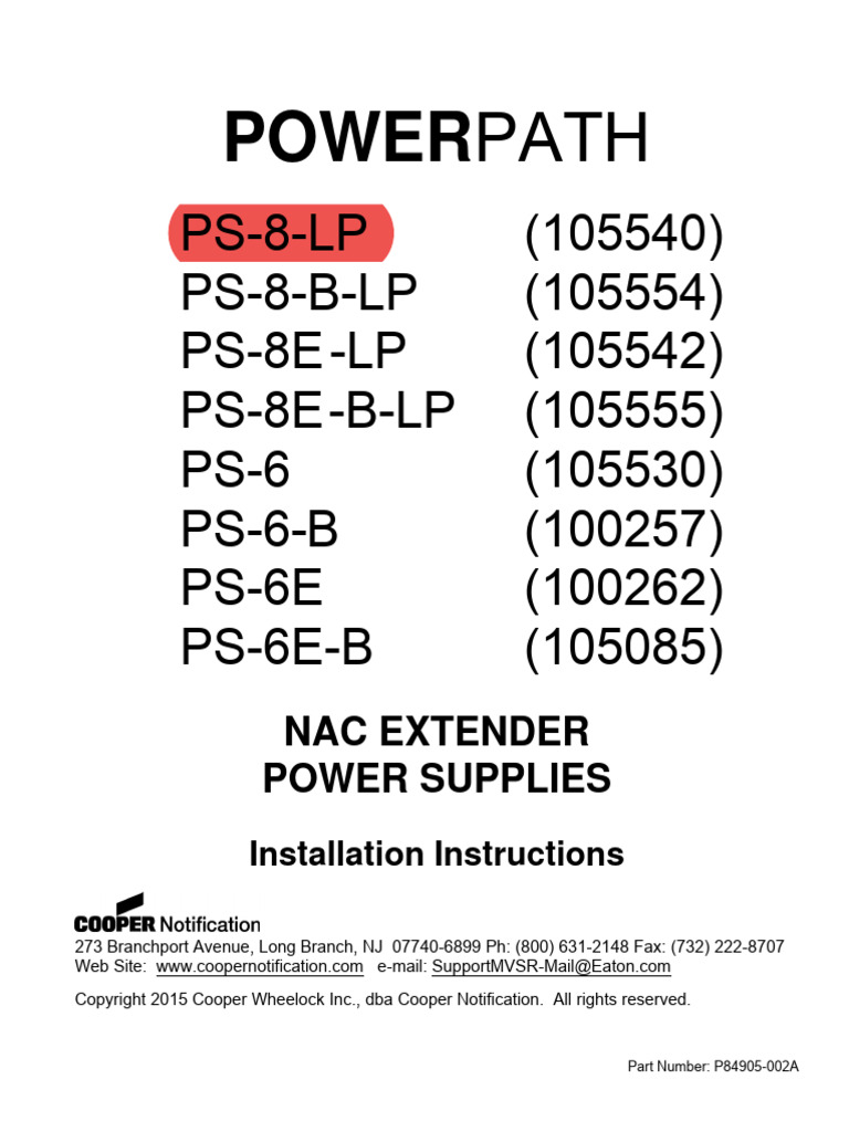 Wheelock ps8 Power Supply Install Sheet P84905 002 | PDF | Power Supply ...