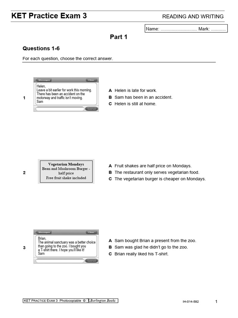 KET Reading Practice Exam 3 | PDF | Swimming