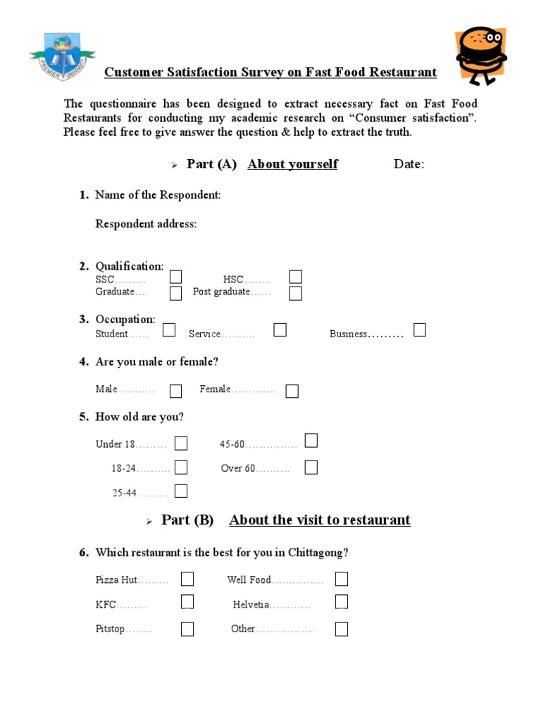 Survey Question On Fast Food Restaurant PDF