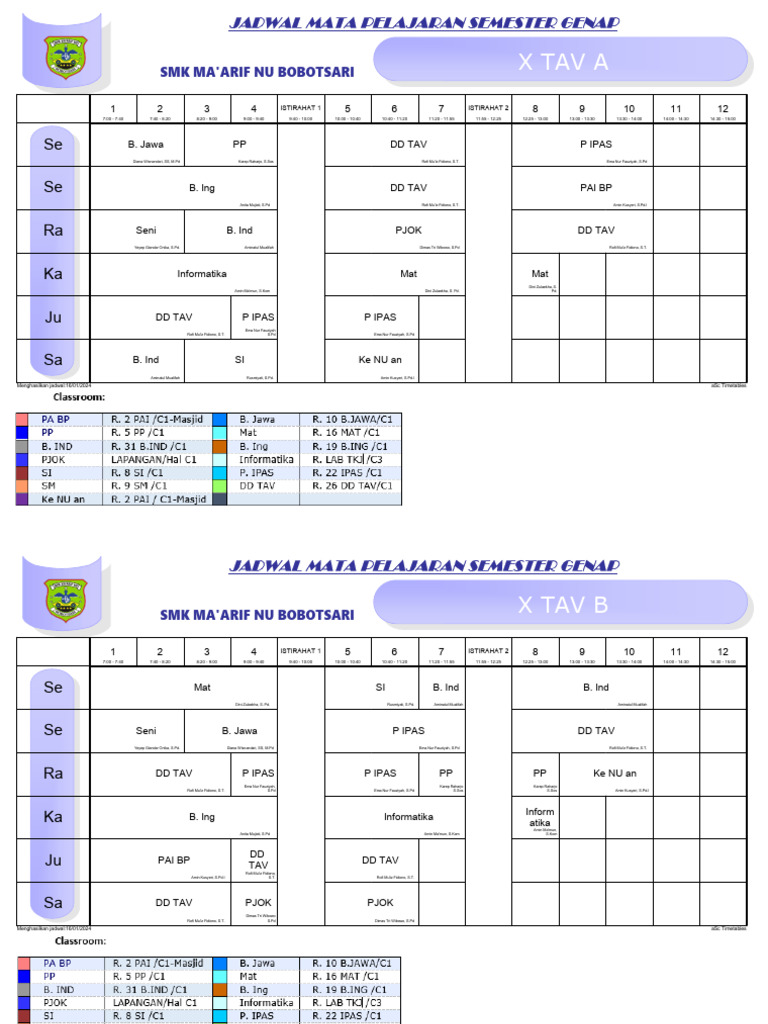 Jadwal Pelajaran SMK Ma'arif NU | PDF