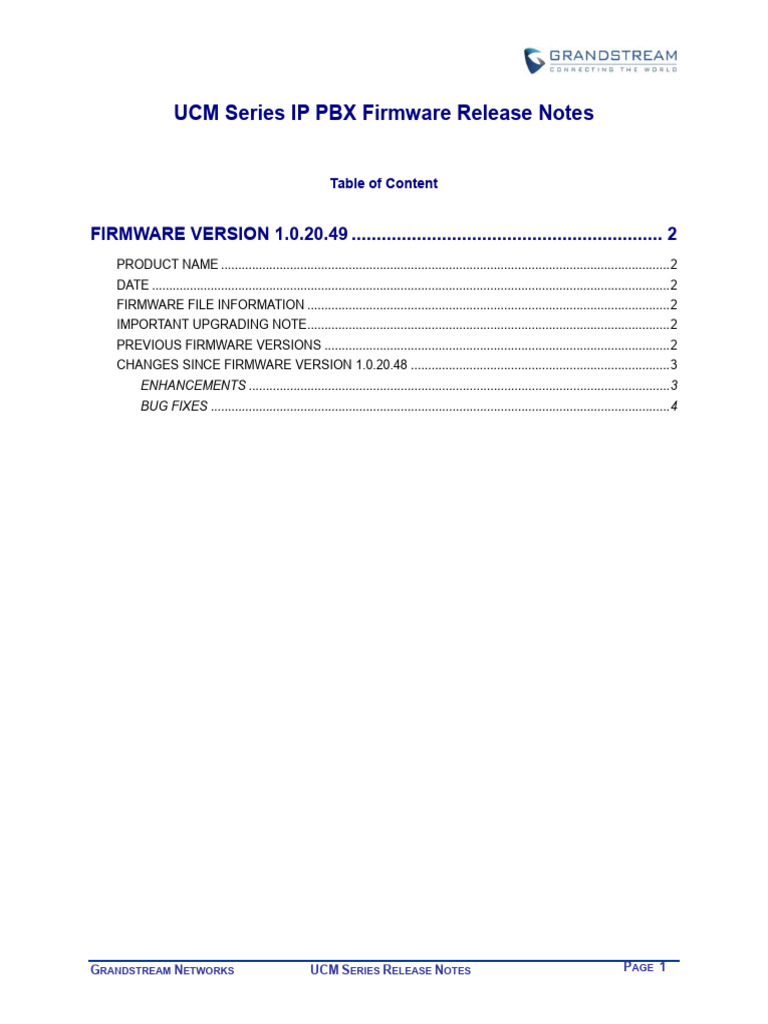 Release Note UCM6xxx 1.0.20.49 | PDF | Session Initiation Protocol | Backup