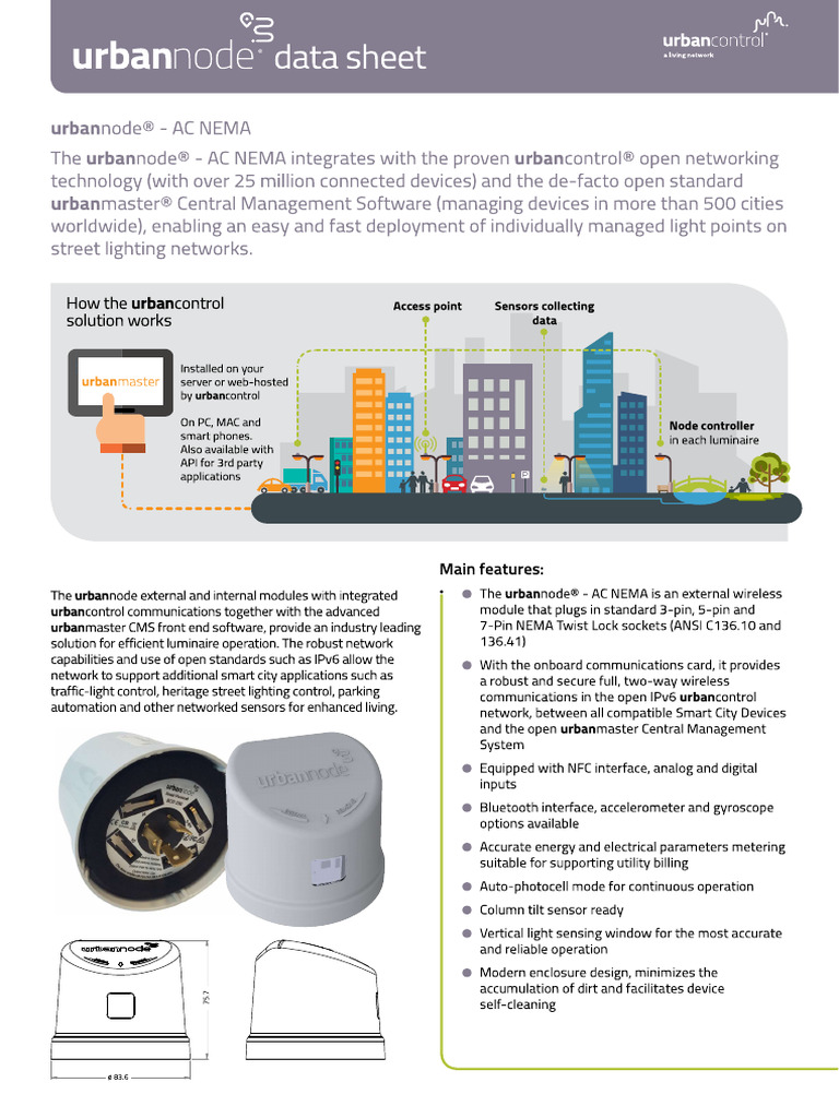 Urban Control NEMA Node Datasheet | PDF