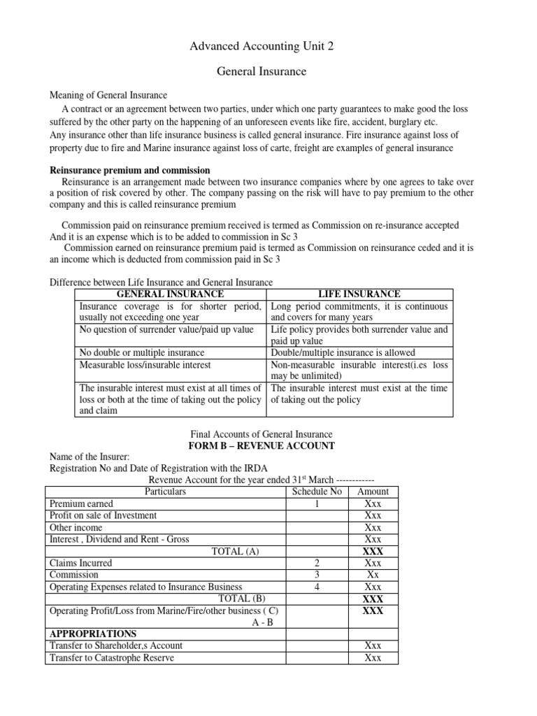 Unit-5-Accounts of General Insurance | PDF