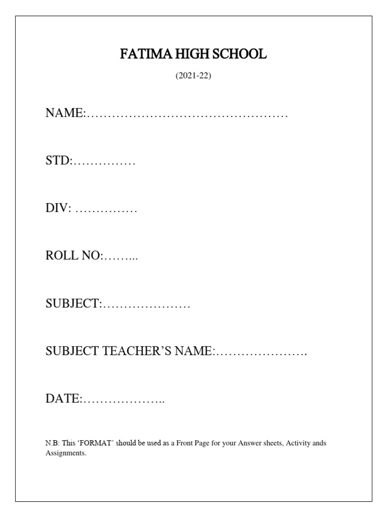 Front Page Format | PDF